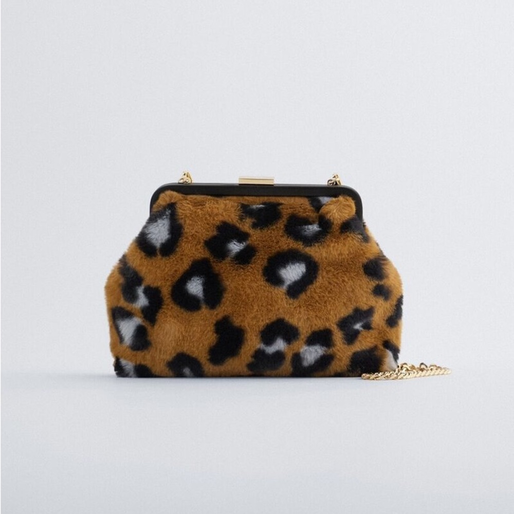 Zara Leopard Print Faux Fur Crossbody Bag